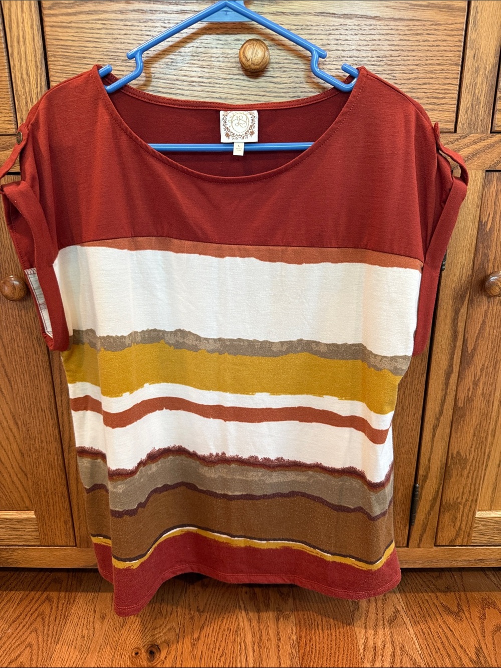 Striped Short Sleeve Top in Rust and Mustard